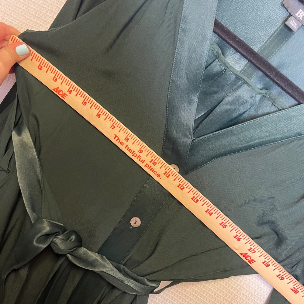 Banana Republic Womens XS Forest Green Satin Trim Tie Waist Midi Shirt Dress - Picture 7 of 7